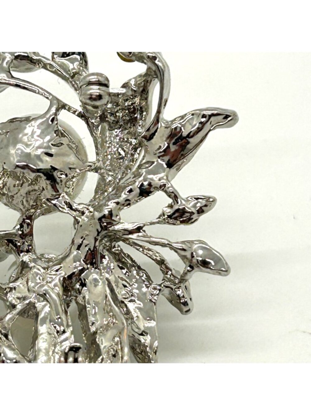 Faux Pearl & Rhinestone Brooch Silver-tone Floral Pin Glam Elegant - Picture 10 of 15